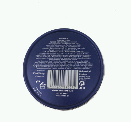 Nivea Mens Cream - Face Body and Hands, 75ml Box