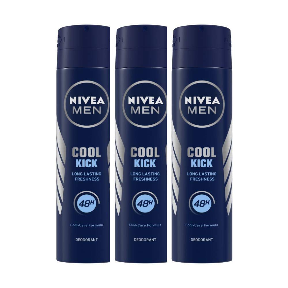 NIVEA Spray Deodorant Cool Kick 48 Hour for Men, 150ml (Pack of 3)