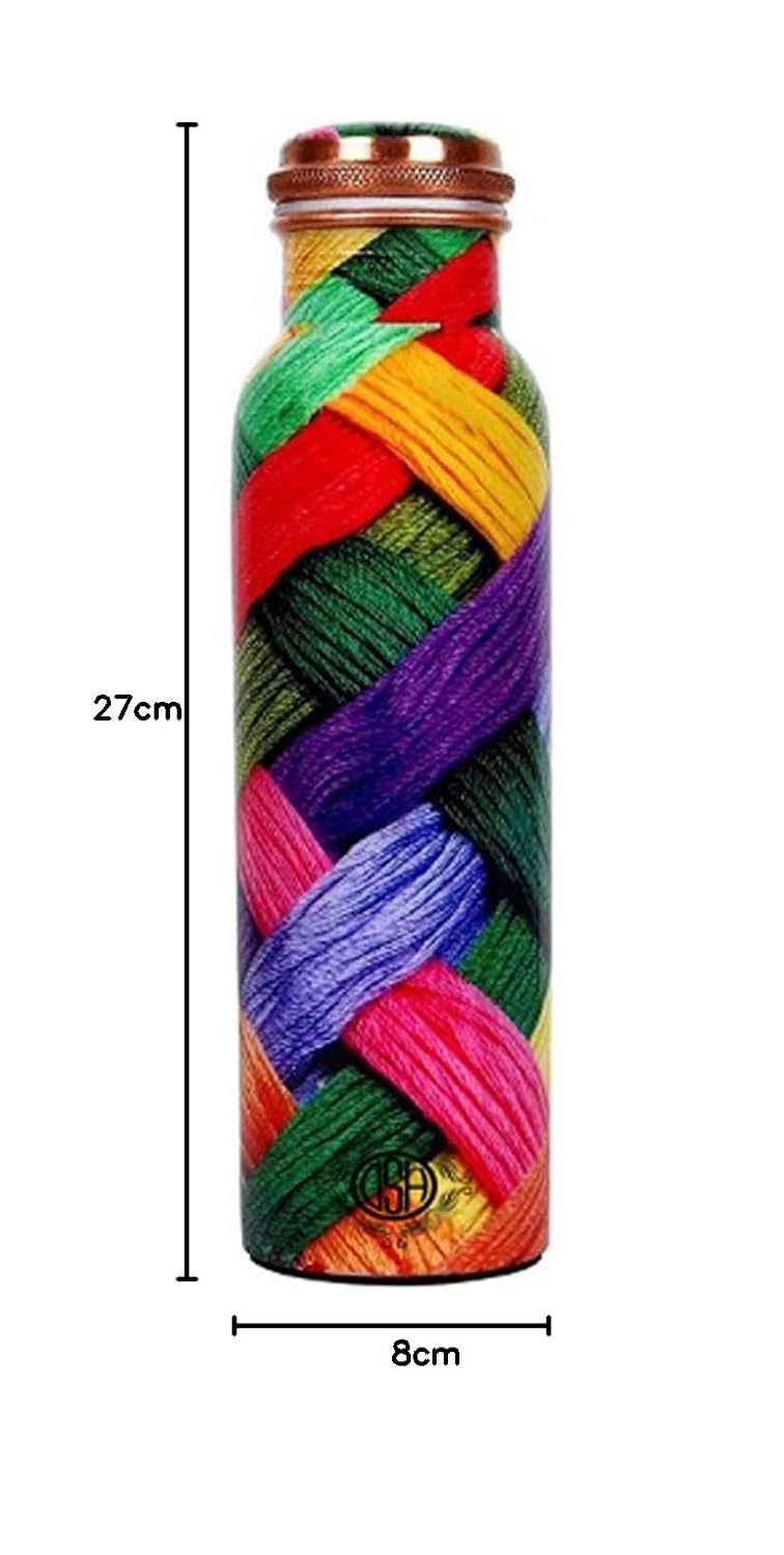 DSH Copper Bottles for 1 Litre Printed with Art Work, Travelling Purpose Bottles, Yoga Ayurveda Healing, 1000 ML (Design SM 3)