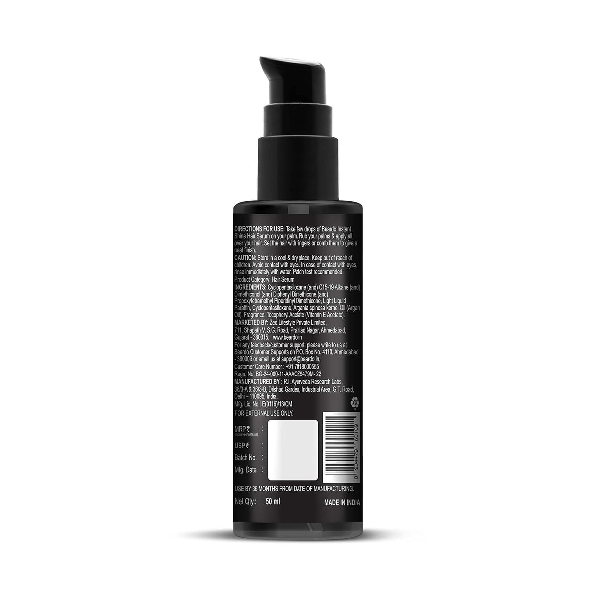 Beardo Instant Shine Hair Serum for Men – 50ml | Instant Shine & Anti-frizz with Argan Oil, Made for Men's Hair, Super Light-weight | Provides shine, smoothness and damage protection | Frizz-Free Hair Serum for Men