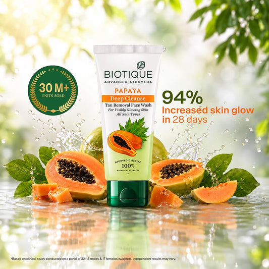 Biotique Papaya Deep Cleanse Face Wash | Gentle Exfoliation | Visibly Glowing Skin | 100% Botanical Extracts| Suitable for All Skin Types | 2x100ml