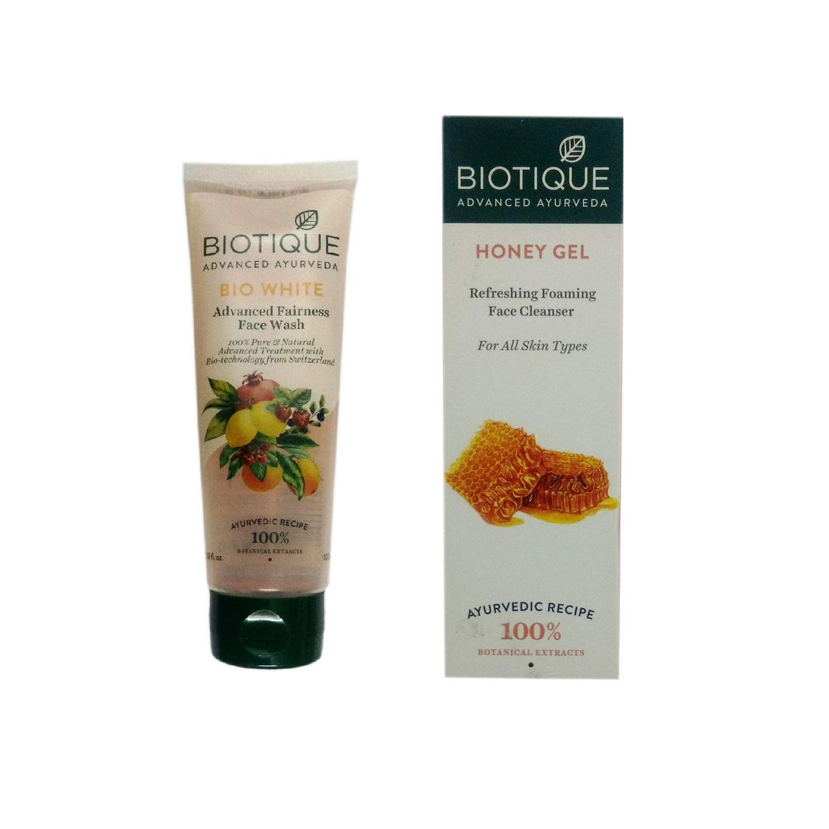 BIOTIQUE BIO WHITE ADVANCED FAIRNESS FACE WASH 100ML +BIOTIQUE HONEY GEL REFRESHING FOAMING FACE CLEANSER 120ML