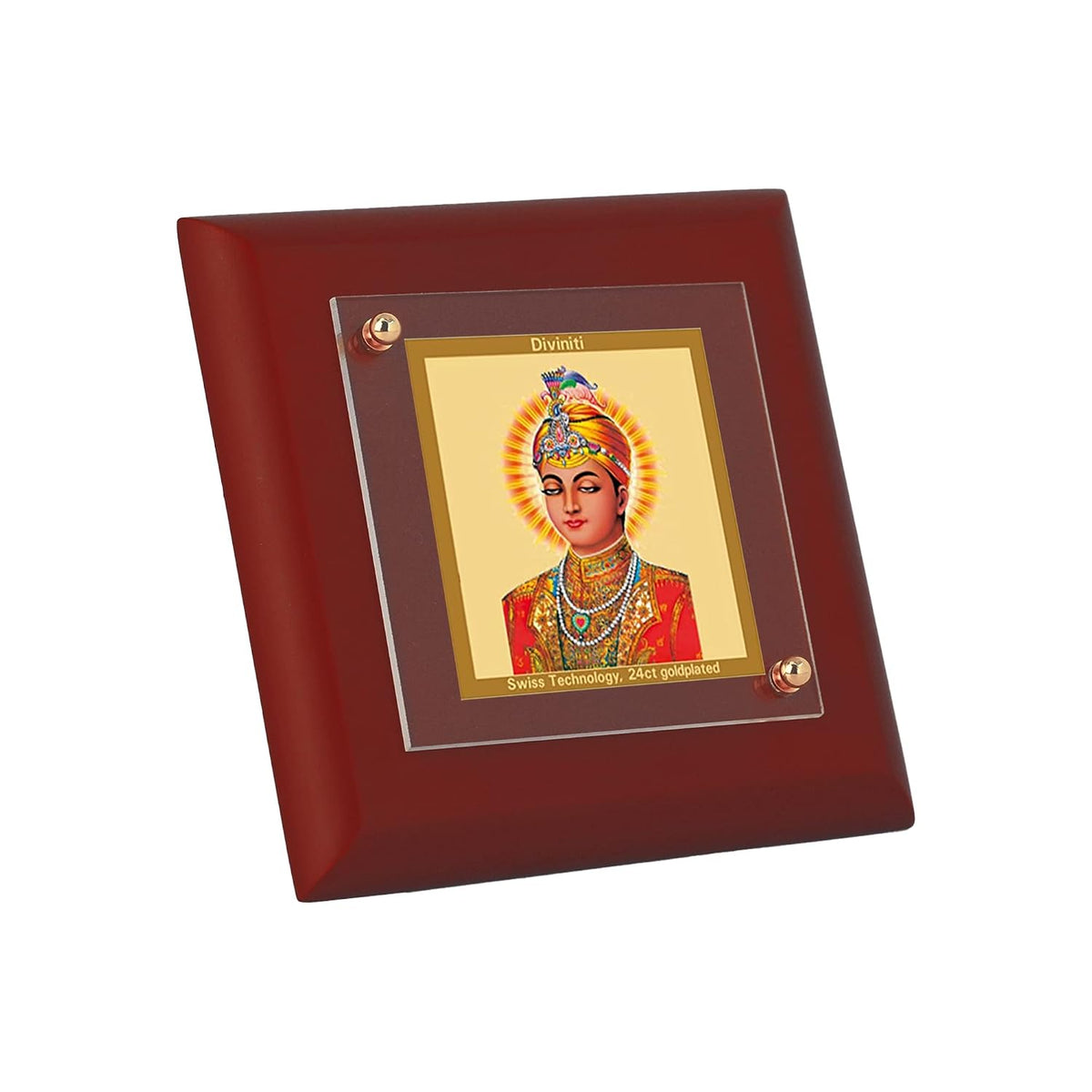 DIVINITI Guru Harkrishan Ji 24K Gold Plated MDF Photo Frame|Premium Religious Table Top Frame for Home, Office & Prayer Room|Luxury Spiritual Gift Item for Housewarming, Festive Gifting|10 x 10 CM
