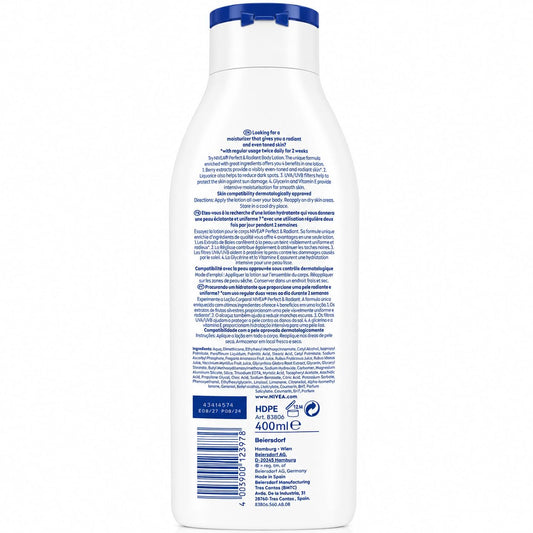 NIVEA Perfect & Radiant Body Lotion 400ml | Daily Moisturizer for Even Skin Tone & Natural Radiance | With Licorice & Berry Extracts
