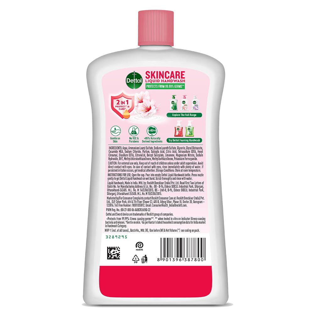 Dettol Liquid Handwash Bottle - Skincare Hand Wash-875ml | pH Balanced | 10x Better Germ Protection