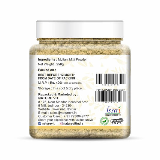 NatureVit Multani Mitti Powder for Face & Hair 250g | Natural Bentonite Clay for Glowing Skin & Oil Control | Fuller's Earth