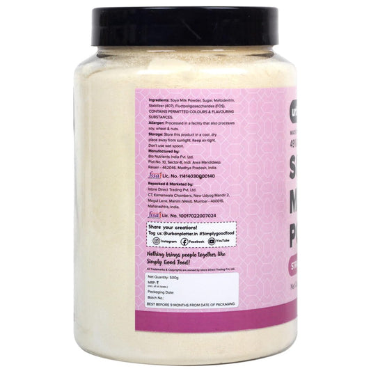 Urban Platter Strawberry Soya Milk Powder, 500g (Soy-Based Dairy Alternative | 25% Protein | Plant-Based | Non GMO)
