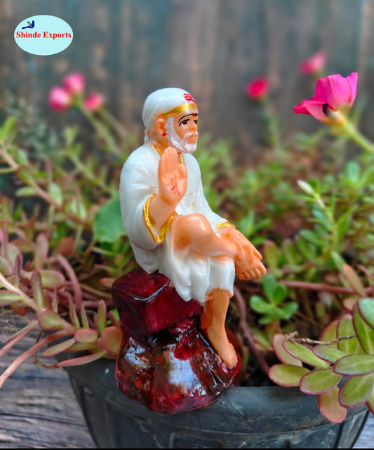 SHINDE EXPORTS shirdi saibaba Marble Idol Statue murti Home Murty for car Dashboard for Pooja Room (4 inches)