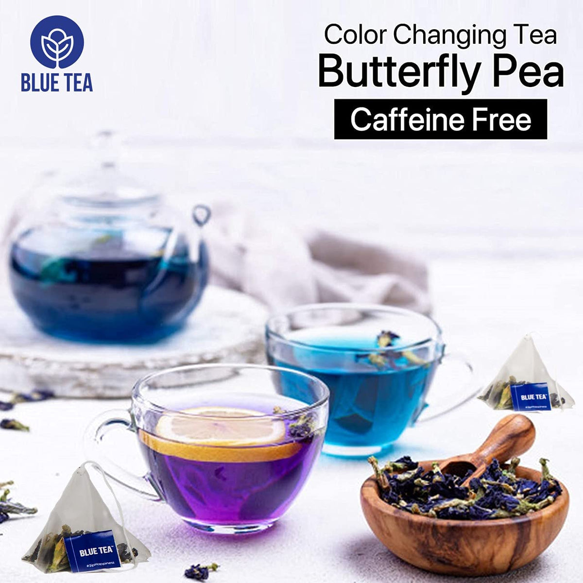 BLUE TEA - Butterfly Pea Flower Ginger Tea - 30 Tea Bags - Plant Based | Aparajita - Shankhpushpi | Flower Based - Herbal Tea - Caffeine Free - Detox Tea - Non Bitter | Premium Zipper Pack