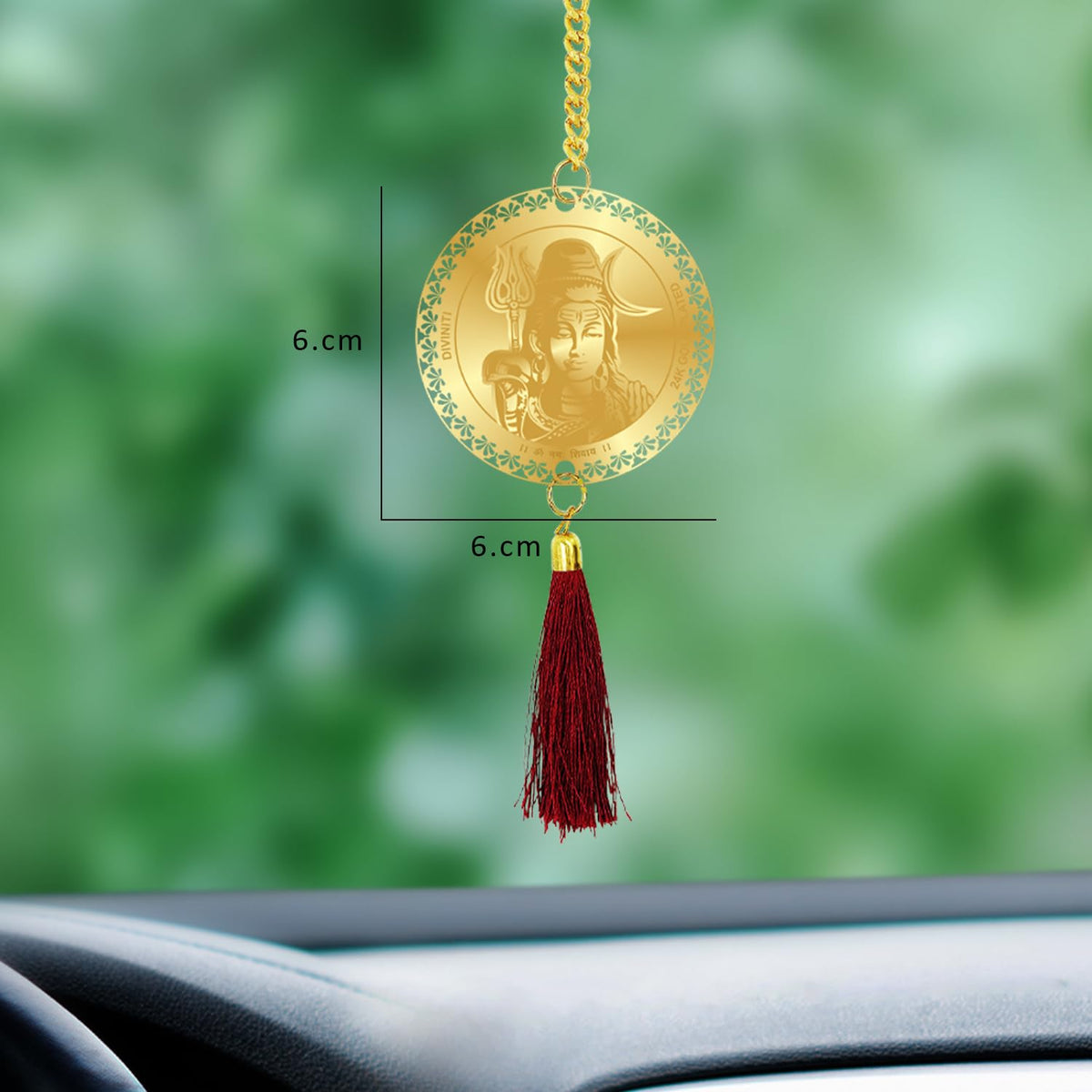 Diviniti 24K Gold Plated Double Sided Lord Shiva and Yantra Car Hanging Dangler|Mahadev Hanging New Car and New House Interior Decor Divine Car Accessories for Positive Energy Protection Safety