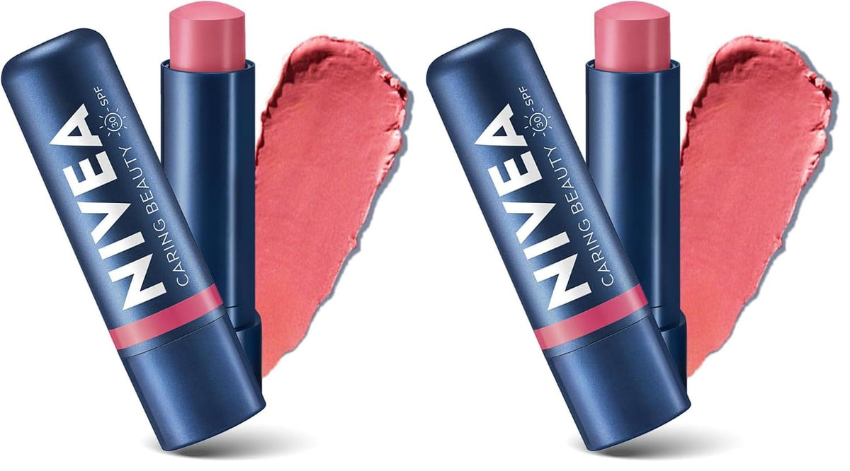 NIVEA Lip Caring Beauty Rose Lip Balm | Lip & Cheek Tint with SPF 30 (Pack of 2)