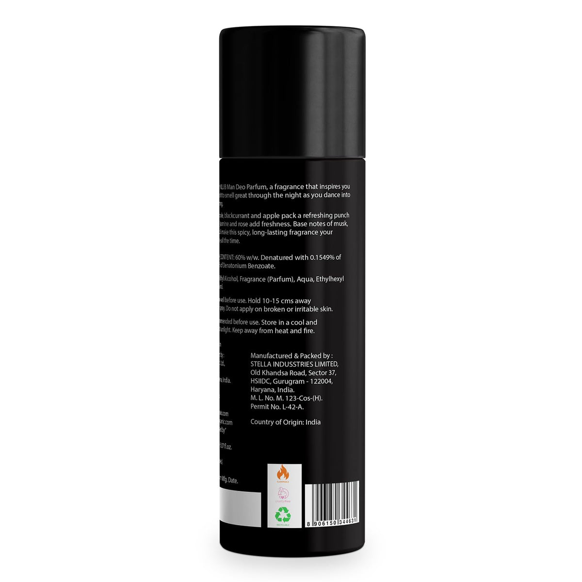 Bella Vita Luxury KLUB Man No Gas Body Deodorant Parfum for Men with Lemon, Rose and Vanilla|Musky and Spicy Long Lasting Fragrance Body Perfume DEO 150 Ml