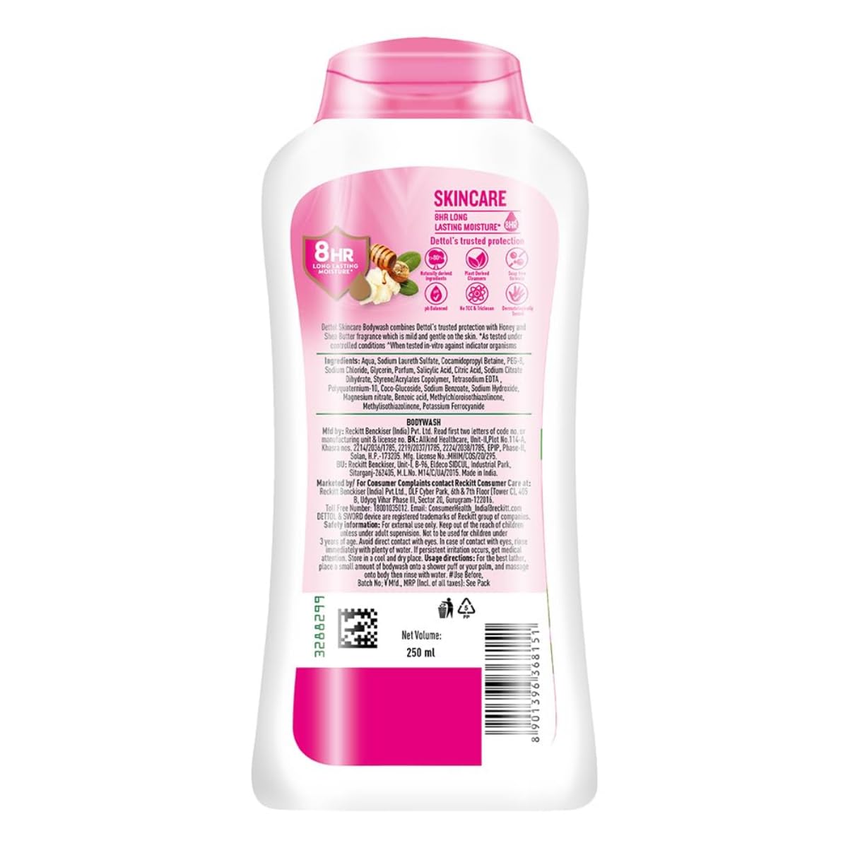 Dettol Body Wash and Shower Gel for Women and Men, Skincare (Pack of 3 - 250ml each) | Soap -Free Bodywash | 8h Moisturization