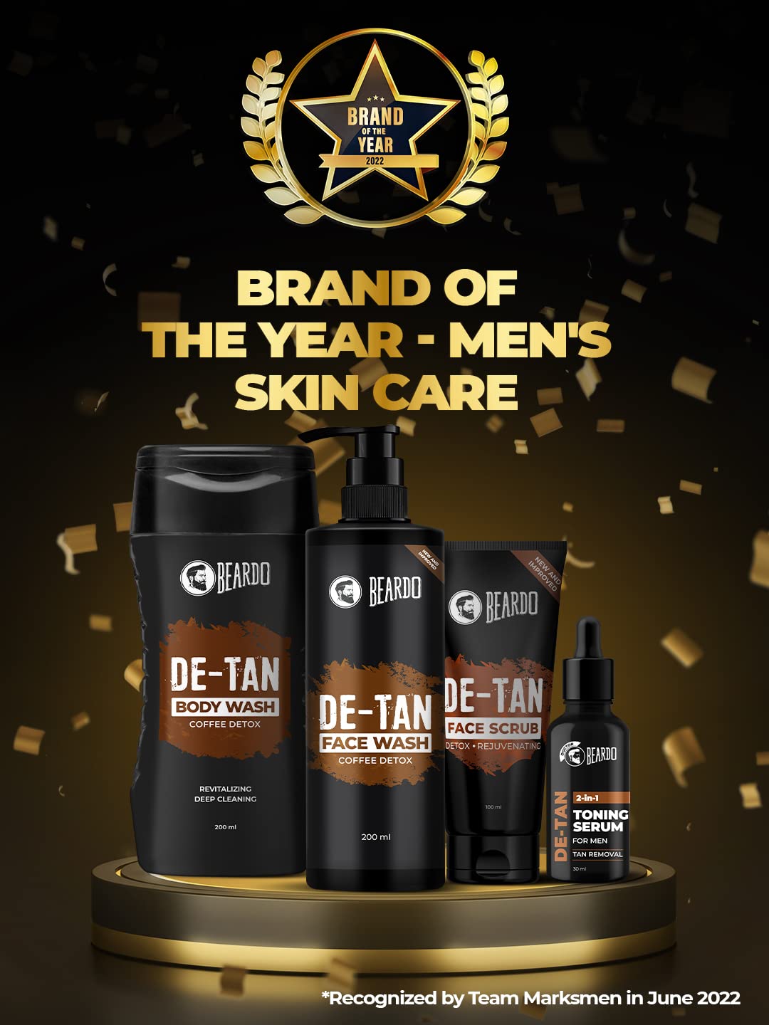 BEARDO DeTan Face Wash for Men, 200ml | Coffee Facewash, Aloe Vera, Vitamin E | Helps to Reduce Tan | Exfoliates & Hydrates for Smooth & Oil Free Skin (Pack of 3)