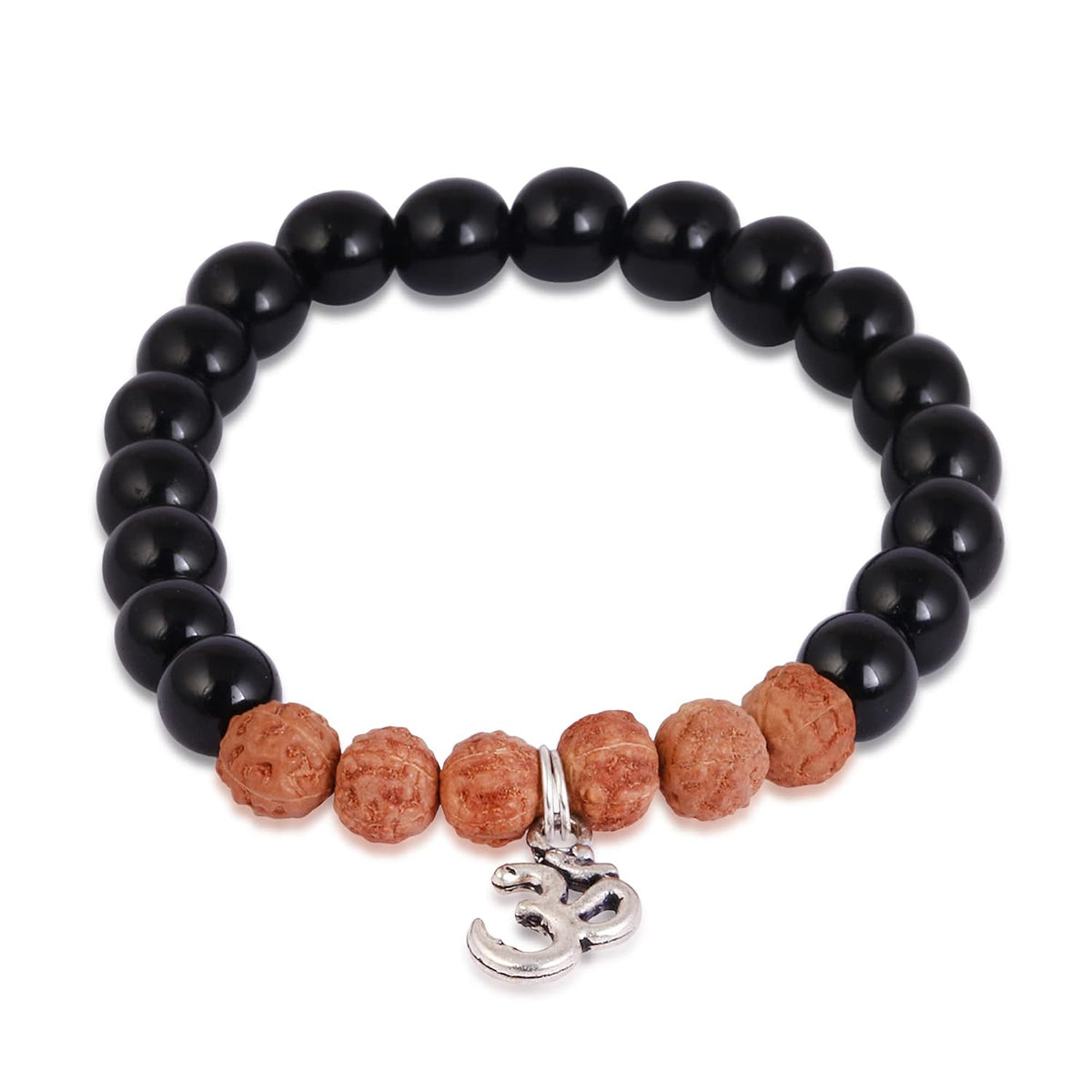 ASTRODIDI Natural Black Onyx Rudraksha Bracelet Natural Onyx Gemstone With Om Locket Charm Reiki Healing Unisex