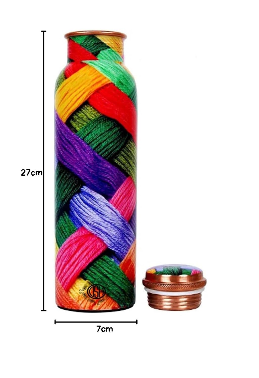 DSH Pure Copper Modern Art Printed Water Bottle, Travelling Purpose, Yoga Ayurveda Healing, 1000 ML. (Design 3)