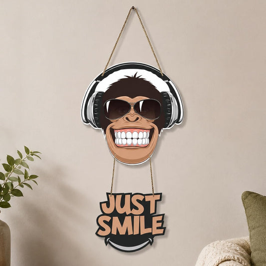 Artvibes Monkey Smile Wooden Wall Hanger for Home Decor | Wood Decorative Items | Modern Decoration | Decoration Wall Hanging Items | Wall Art Print | Artworks Hangings | Unique Gift Items (WH_5707N)