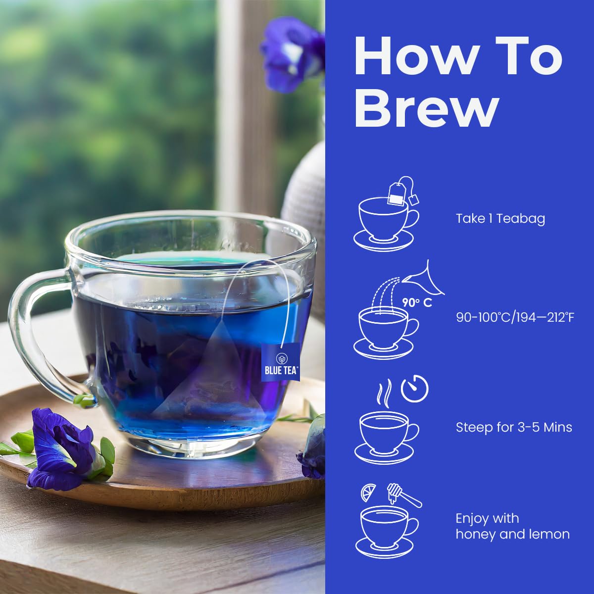 BLUE TEA - Butterfly Pea Flower Tea - 60 Tea Bags - Plant Based | ANTIOXIDANT RICH | Aparajita - Shankhpushpi | Caffeine Free - Detox Tea - Flower Based - Herbal Tea | Zipper
