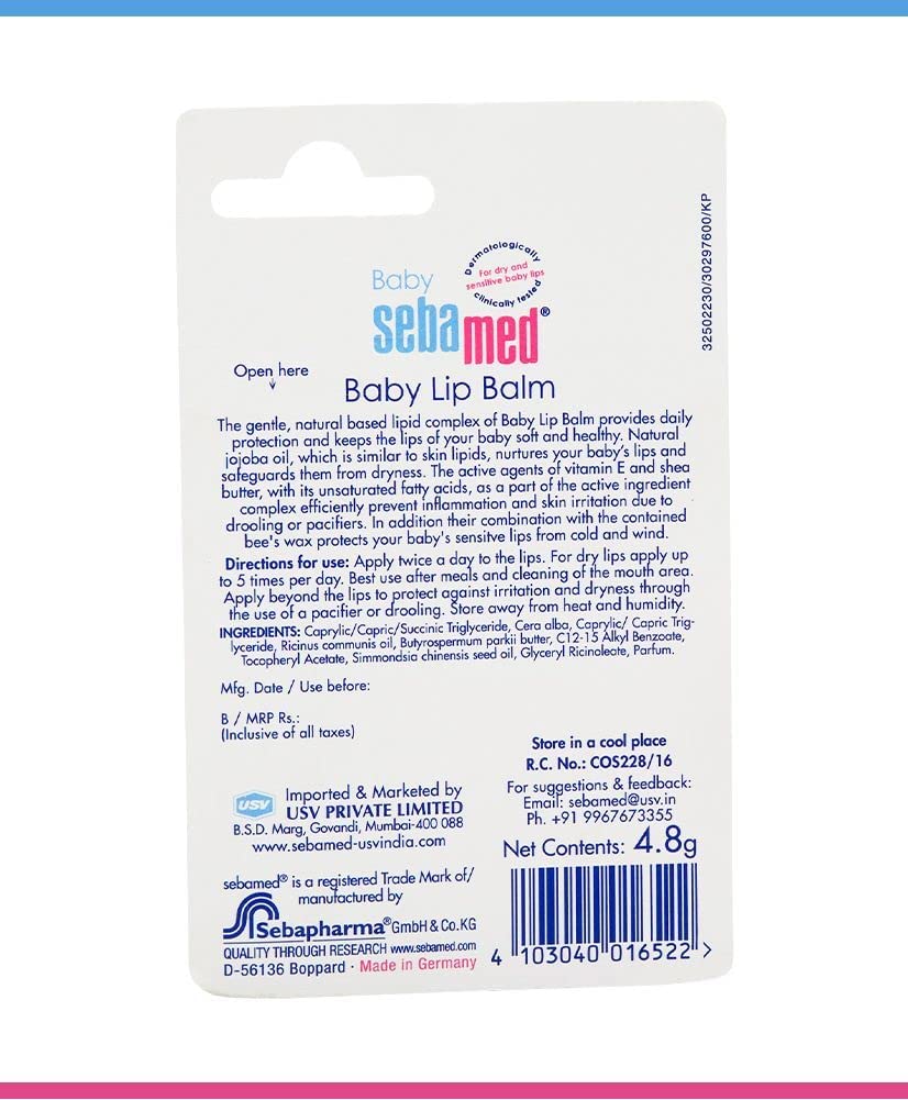Sebamed Baby Lip Balm|Soft Baby Lips|With Shea butter, Jojoba Oil & Beeswax|4.8 gm (Pack of 4)