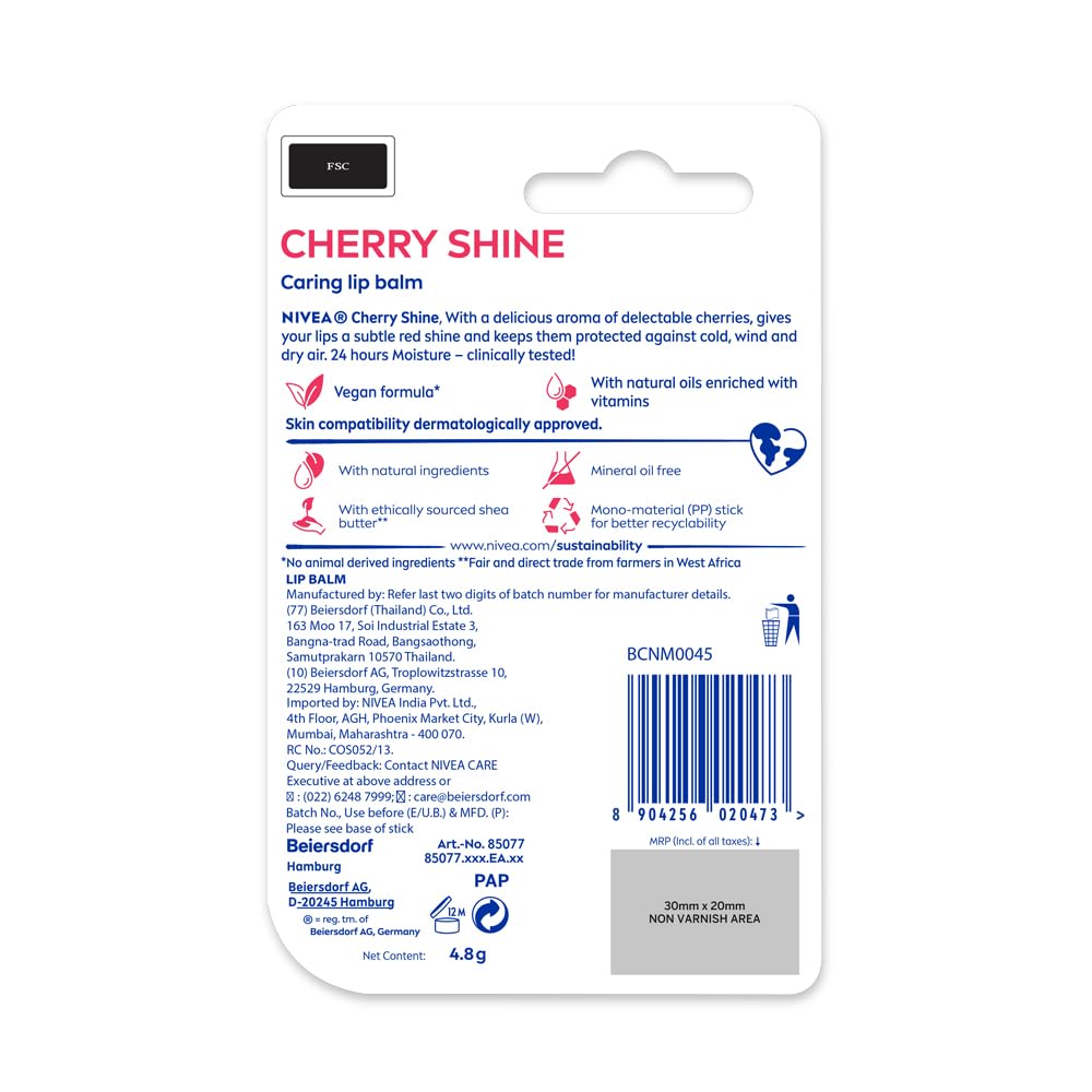 NIVEA Lip Balm, Strawberry Shine And Cherry Shine,(Pack of 2)