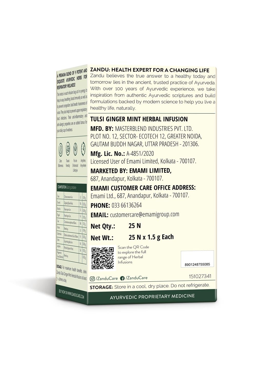 Zandu Tulsi Ginger Mint Herbal Infusion, a Herbal Tea Enriched with Ayurvedic Ingredients (25 Tea Bags)