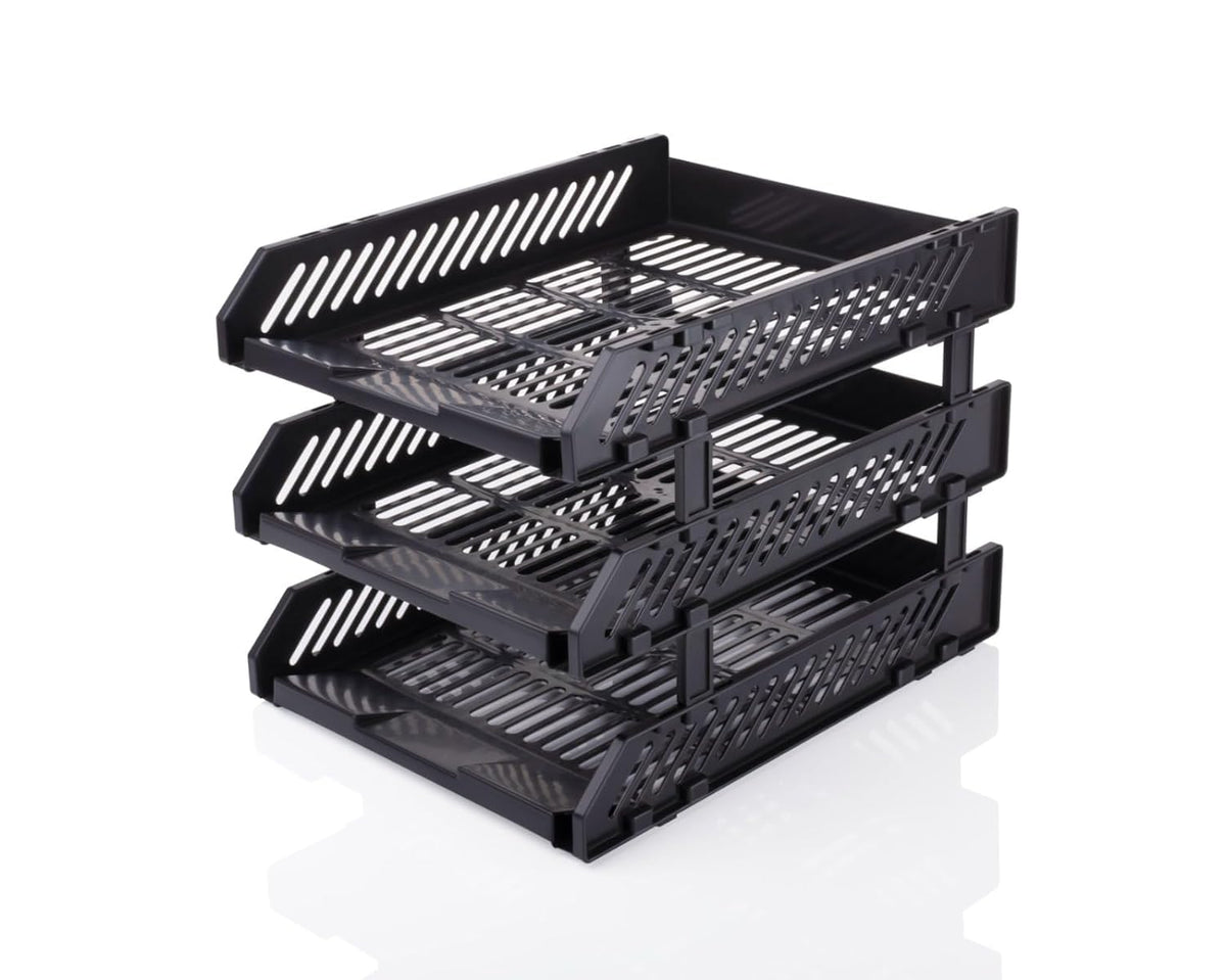 E-COSMOS® File Tray Rack ABS Plastics | Foldable Office Desk Accessories | Durable & Sturdy | Easy Assembly | Efficient Organizer | Plastic Office Stationery Files Layer Rack (3 Layer)