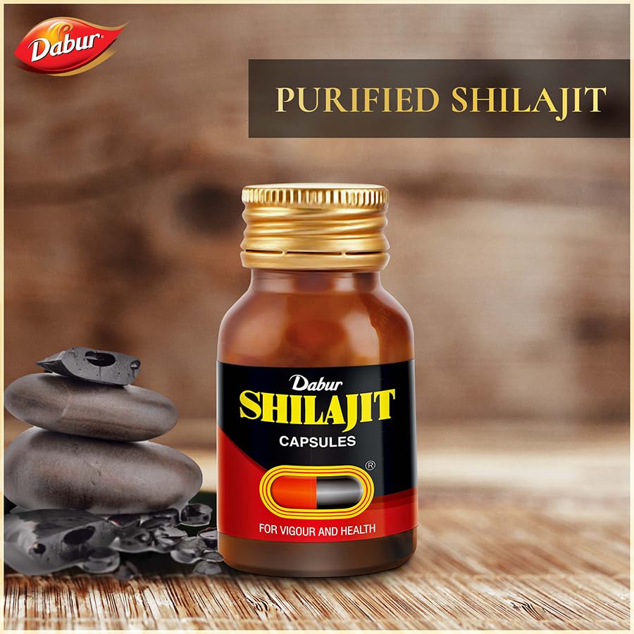 Dabur Shilajit Ayurvedic Capsules - 30 capsules | Pure Shilajit with Antifatigue and Anti Inflammatory Benefits | For Vigour, Strength and Ayuvedic Health | Immunity Booster