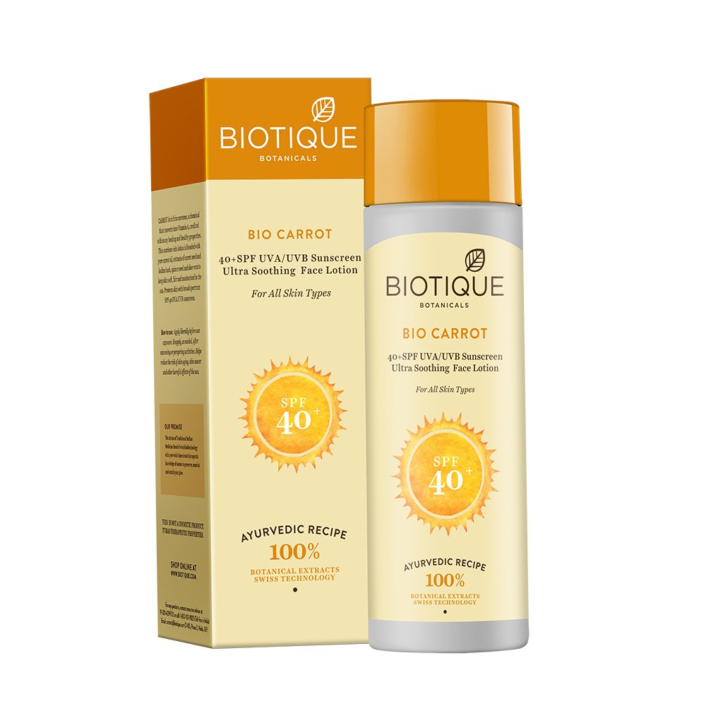 Biotique Spf 40 Bio Carrot Face And Body Sun Lotion For All Skin Types, 120Ml, Pack Of 1