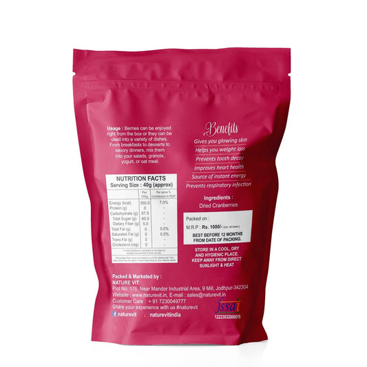 NatureVit Cranberries Dried Sliced 1 Kg | Tart & Sweet Healthy Snack | Antioxidant-Rich Superfruit | Naturally Dried Cranberry Slices | Product of USA