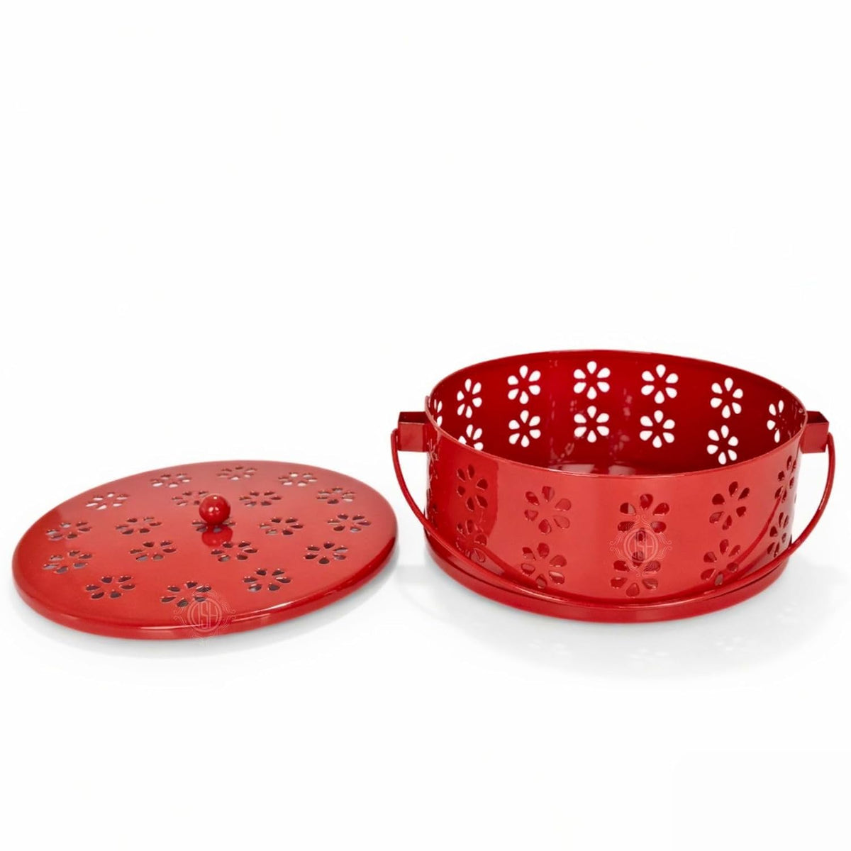 DSH Metal Mosquito Coil Holder with Lid & Handle Ash Catcher Stand for Mosquito Coil Indoor Outdoor Safe Use (Red)