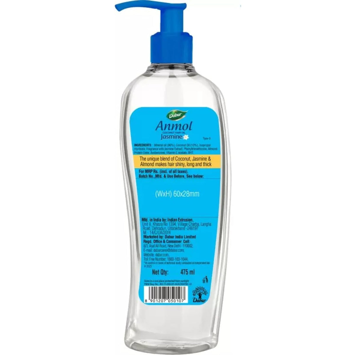 Dabur Anmol Jasmine Coconut Hair Oil, 475ml |Strong, Soft & Shiny Hair (Pack of 1)