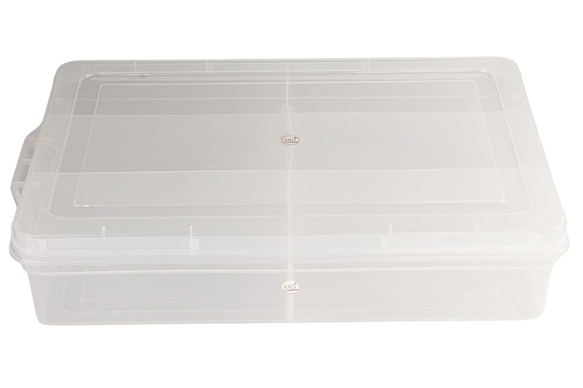 NMII Multipurpose Plastic Storage Box with Partitions | Transparent Organizer with Secure Lid | Ideal for Stationery, Craft Supplies, Tools, and Jewellery, Accessories | Lightweight-(6 Partitions)