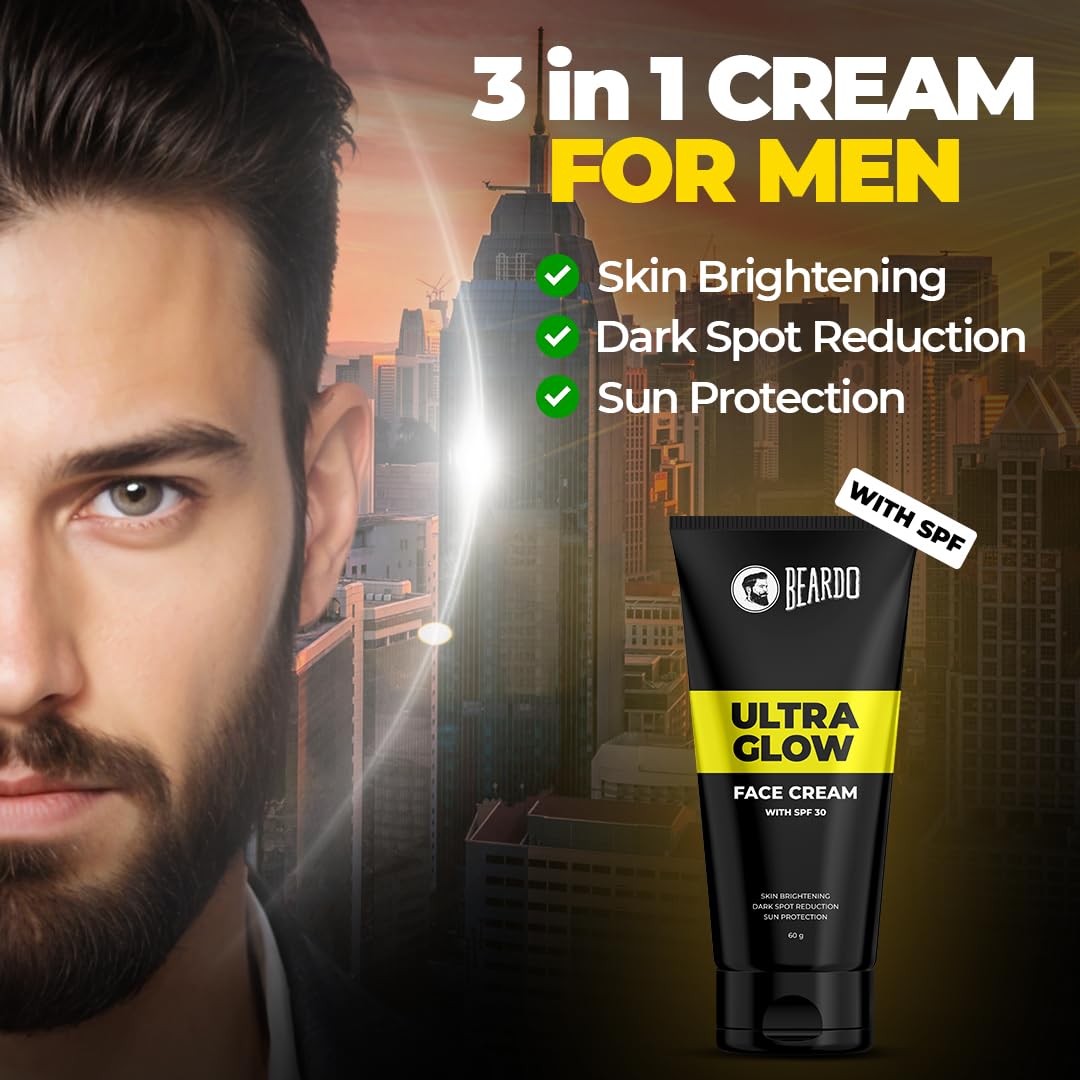 Beardo Looksmaxxing Glow Kit for Men |Ultra GLow Face Wash, Serum & Face Cream| Kojic Acid, Vitamin C, Glutathione, Hyaluronic Acid & Niacinamide | Kit for Glow Up in Men