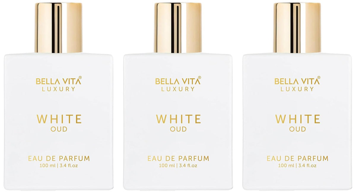 Bella Vita Luxury Unisex White Oud Eau De Parfum Liquid Perfume & With Orange, Fressia & Tobacco|Woody Long Lasting Edp Fragrance Citrus Scent, 100 Ml (Pack Of 3), 300 Millilitres