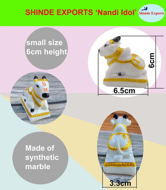 SHINDE EXPORTS Marble Shivling Religious With Nandi Set For Home Puja Small 6Cm (White) (Only Nandi)