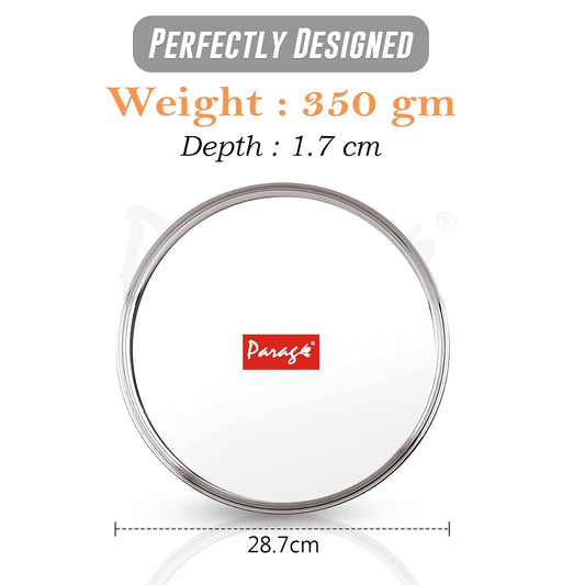 Parage 6 Pieces Stainless Steel 12 inch Raj Bhog Plate Set/Dinner Set/Thali Set/Kitchenware for Home & Restaurants/Family Use, Silver