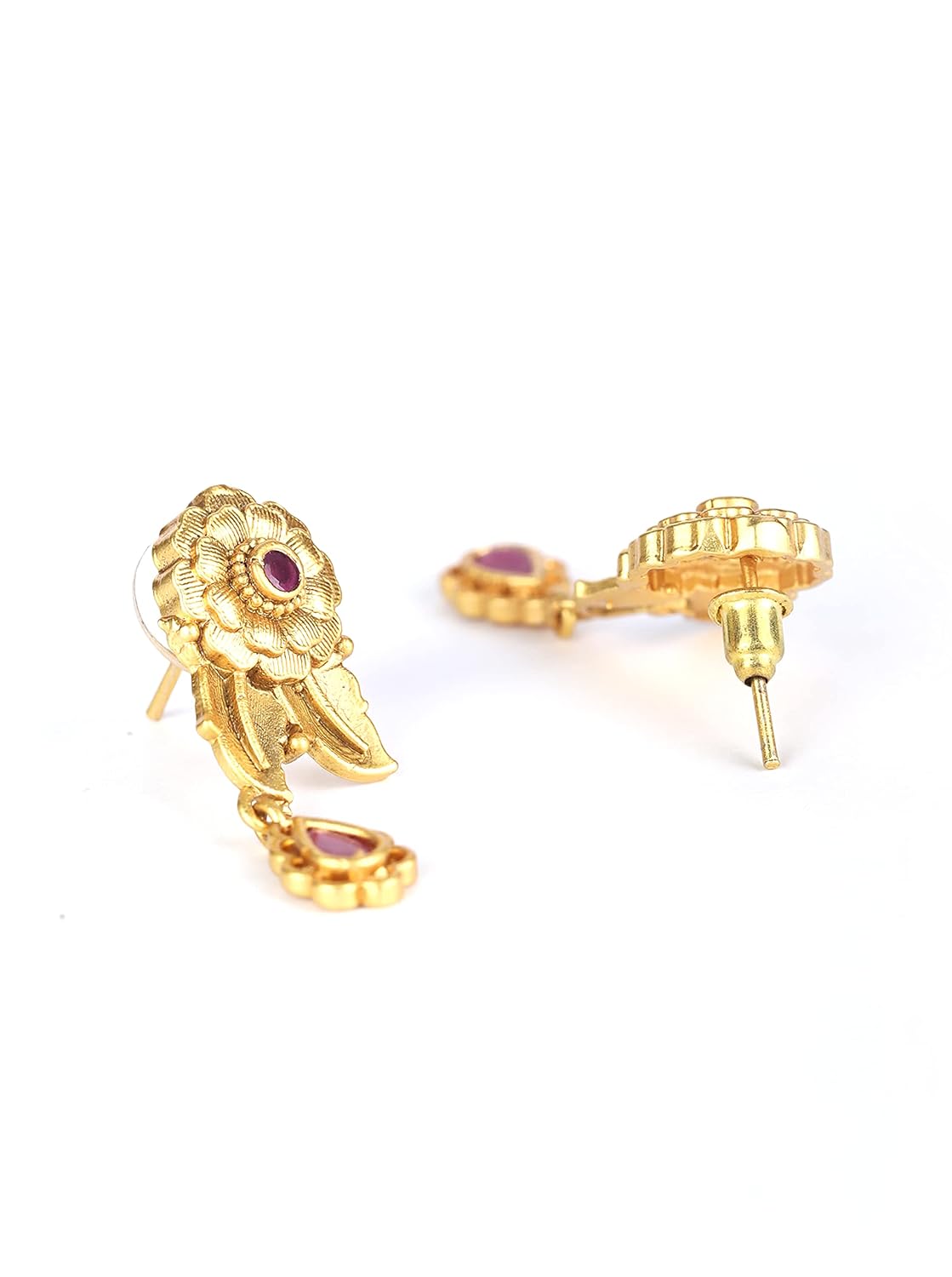 Priyaasi Maroon Ruby Kundan Gold Plated Jewellery Set