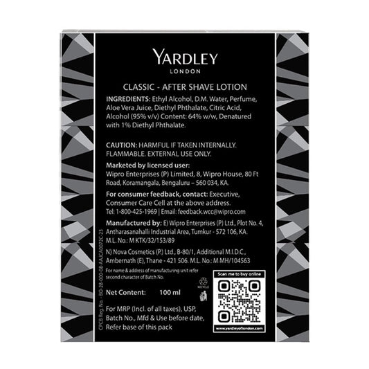 Yardley London Gentleman Classic After Shave Lotion 100ml with Aloe Vera