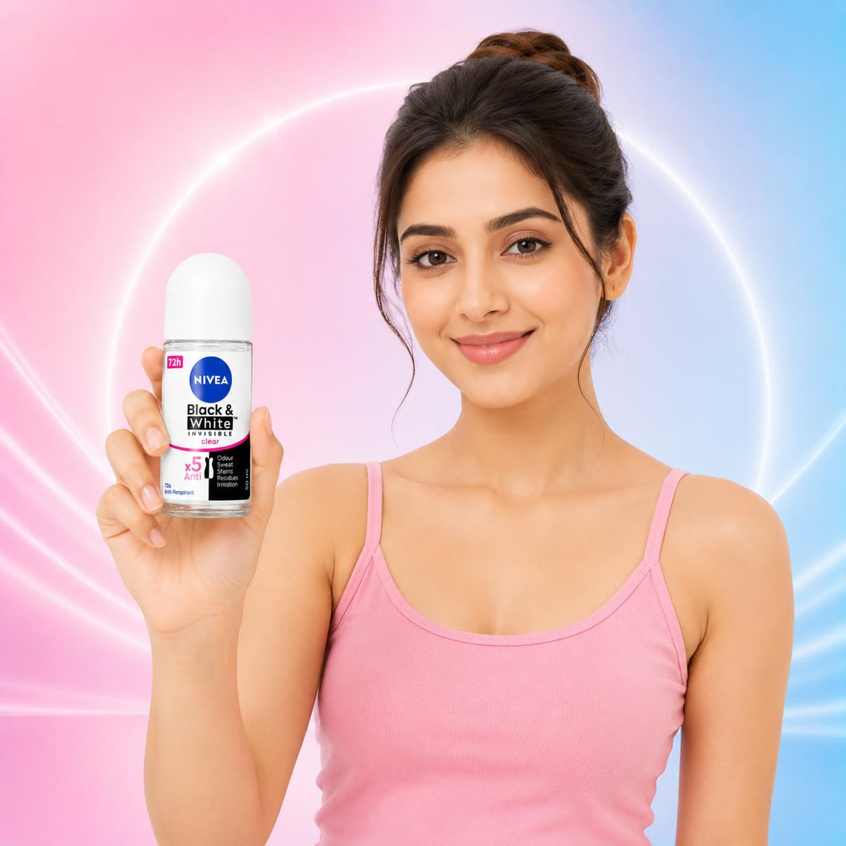 Nivea Black & White Invisible Clear Anti-Perspirant Roll On 50ml | 5 in 1 Protection with 72H Sweat & Odor Control | Anti Stain Deodorant for Women