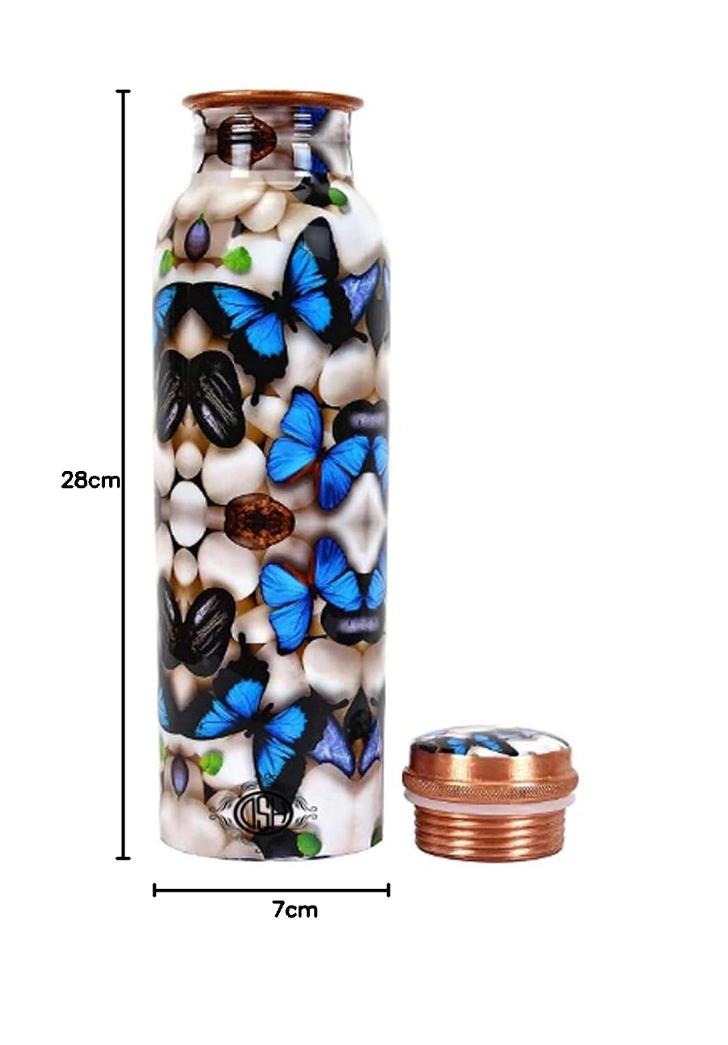DSH Copper Bottles for 1 Litre Printed Butterfly Art Work, Travelling Purpose Bottles, Yoga Ayurveda Healing, 1000 ML (Design SM17)