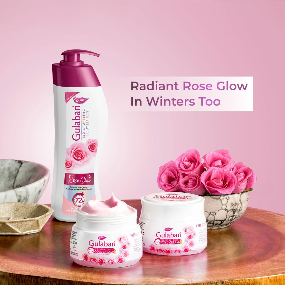 Dabur Gulabari Moisturizing Cold Cream 100gm + Lip Balm 8gm (Free) | With Goodness of Natural Rose Oil & Vitamin E | Intense Hydration and Deep Moisturization | For Smooth & Soft skin | All Skin types