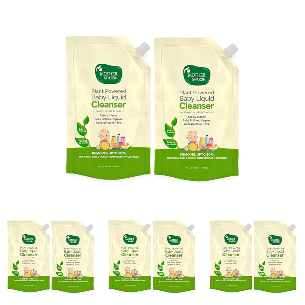 Mother Sparsh Natural Baby Liquid Cleanser (Powered by Plants) Cleanser for Baby Bottles, Nipples, Accessories and Toys, Refill Pack (1L) (Pack of 4)