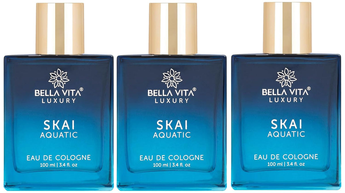 Bella Vita Organic Luxury Skai Aquatic Eau De Cologne Unisex Perfume for Unisex with Bergamot, Pink Pepper |Long Lasting Aqua EDC Fragrance Scent, 100 Ml (Pack of 3)
