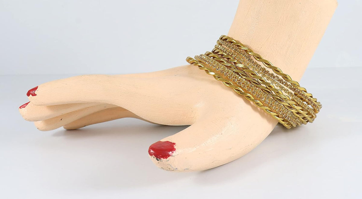 NMII Non-Precious Metal Base Metal with Zircon Gemstone and Twisted Glossy Finished Bangle Set For Women and Girls