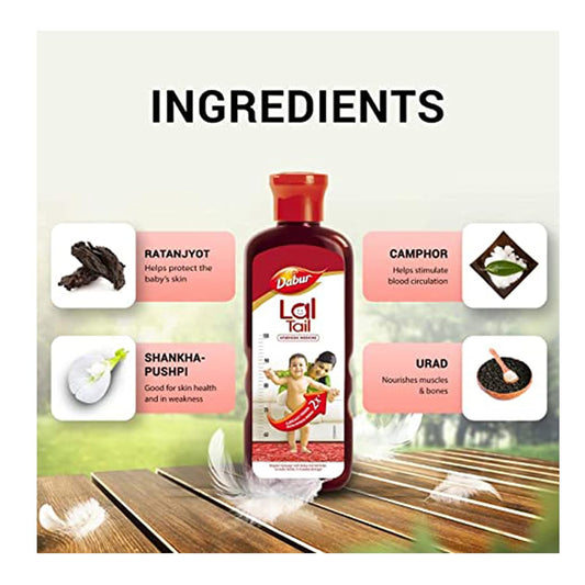Dabur Lal Tail : Ayurvedic Baby Oil|Clinically Tested 2x Faster Physical Growth for Stronger Bones and Muscles- 200 ml