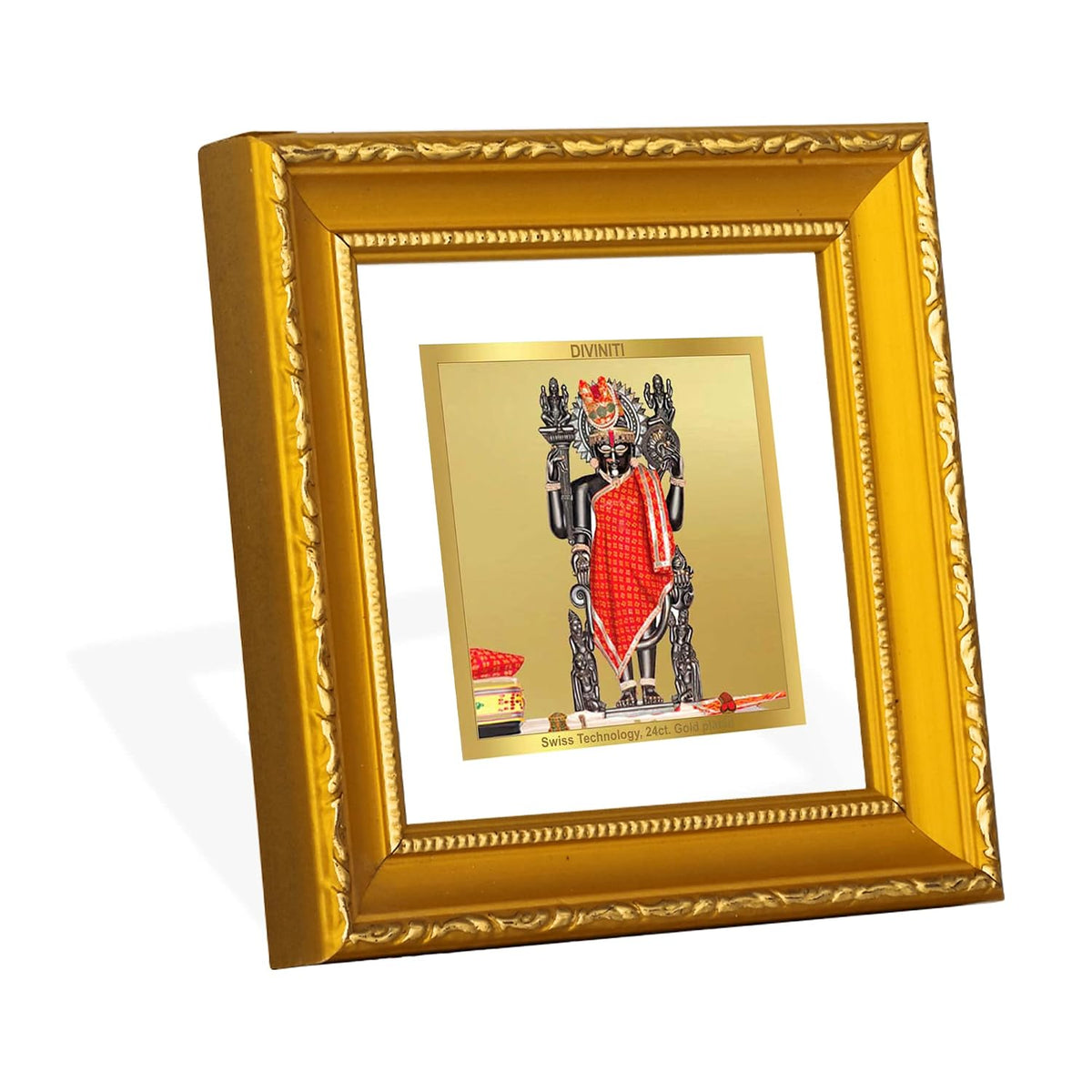 Diviniti Dwarkadhish Gold Plated Wall Photo Frame, Table Décor| DG Frame 101 Size 1A and 24K Gold Plated Foil| Religious Photo Frame Idol For Pooja, Gifts Items (10 CM X 10 CM)