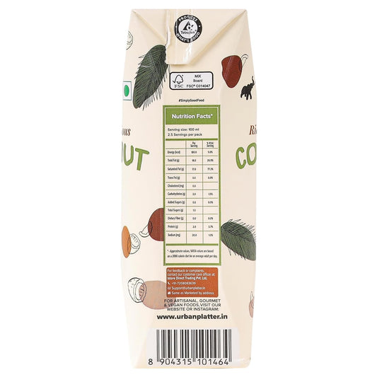 Urban Platter Coconut Milk, 250ml (18% Fat, 100% Natural & Unsweetened, Ideal for Curries, Baking & Desserts)