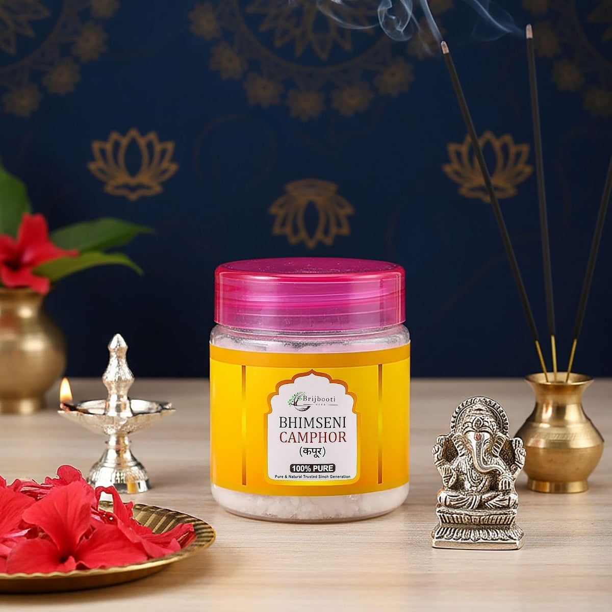 Brijbooti Original Bhimseni Camphor 50g | Bhimseni Kapoor | 100% Pure & Organic Kapoor for Pooja, Aarti, Hawan, Aromatherapy & Air Freshener | Zero Residue
