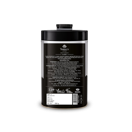 Yardley London Gentleman Classic Deodorizing Talc Spray for Men with Calcium, Carbonate, Magnisum, Carbonate, Fragrance, Dipropylene Glycol, Calcium, Silicate, Triclosan, Pack of 1, 250g