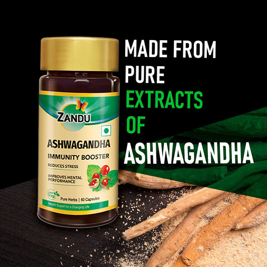 Zandu Ashwagandha Capsules, With Goodness of Natural Extracts of Ashwagandha, Helps Boost Immunity and Useful for Natural Body Strength, Stress Buster - (Pack of 60 Veg capsules x 2)